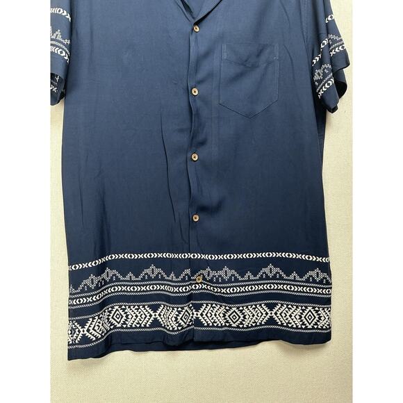 Aeropostale Button Down Shirt Men's Men’s Navy Blue White Trim Rayon India - Picture 4 of 8